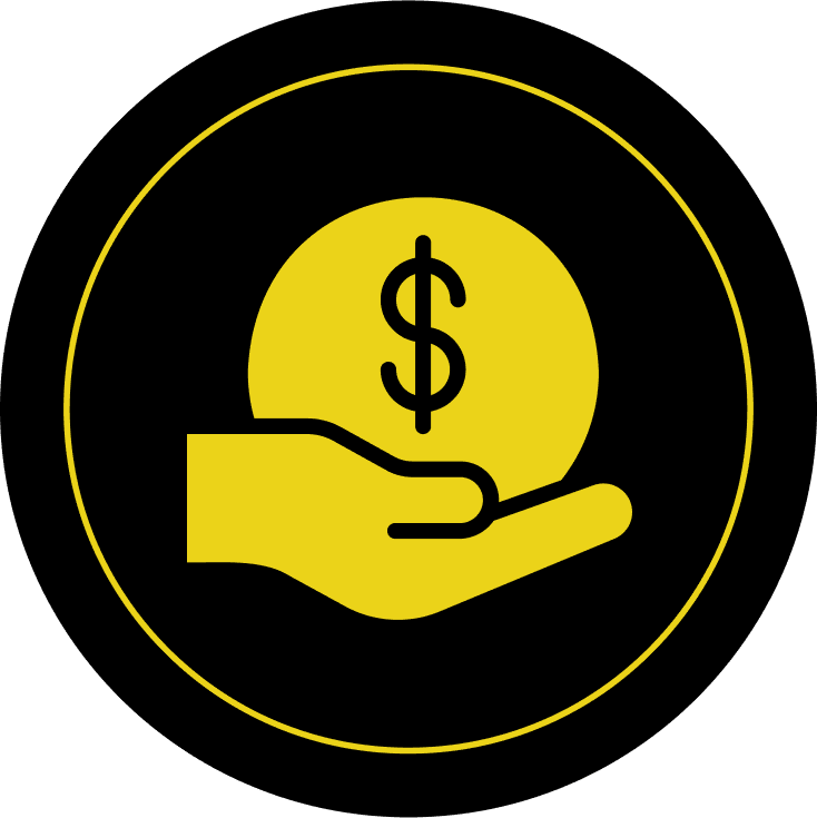 An illustration of a hand holding a dollar sign icon.