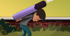 Illustration of a child carrying a large vape on their back
