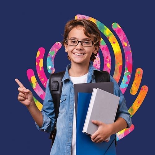 School boy hold books